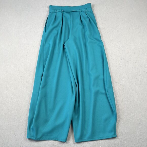 Valerie Villacampa Pleated Lantern Trousers Women’s 1 Blue Green Belted Wide Leg - Picture 15 of 16